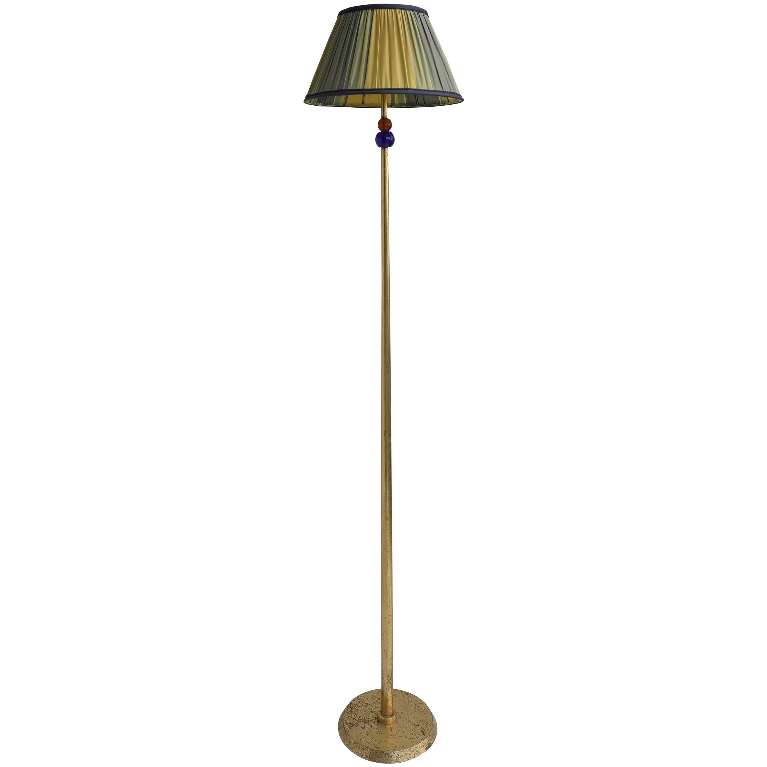 Floor Lamp in Gilded Gold with Colored Glass Beads For Sale