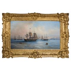 Naval Battles in Crimea by J.M.A Jugelet French Marinist Painter, 19th Century