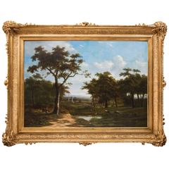 Landscape by the River by H. De Coene 19th Century Belgian Painter Oil Paint