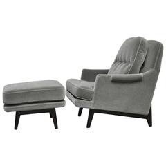 Dunbar Lounge Chair with Ottoman in Gray Mohair