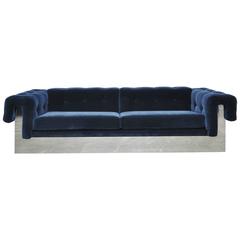 Milo Baughman Chrome Case Sofa in Blue Mohair 6