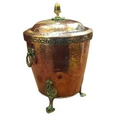 Antique Arts and Crafts Beaten Copper and Brass Coal Bucket