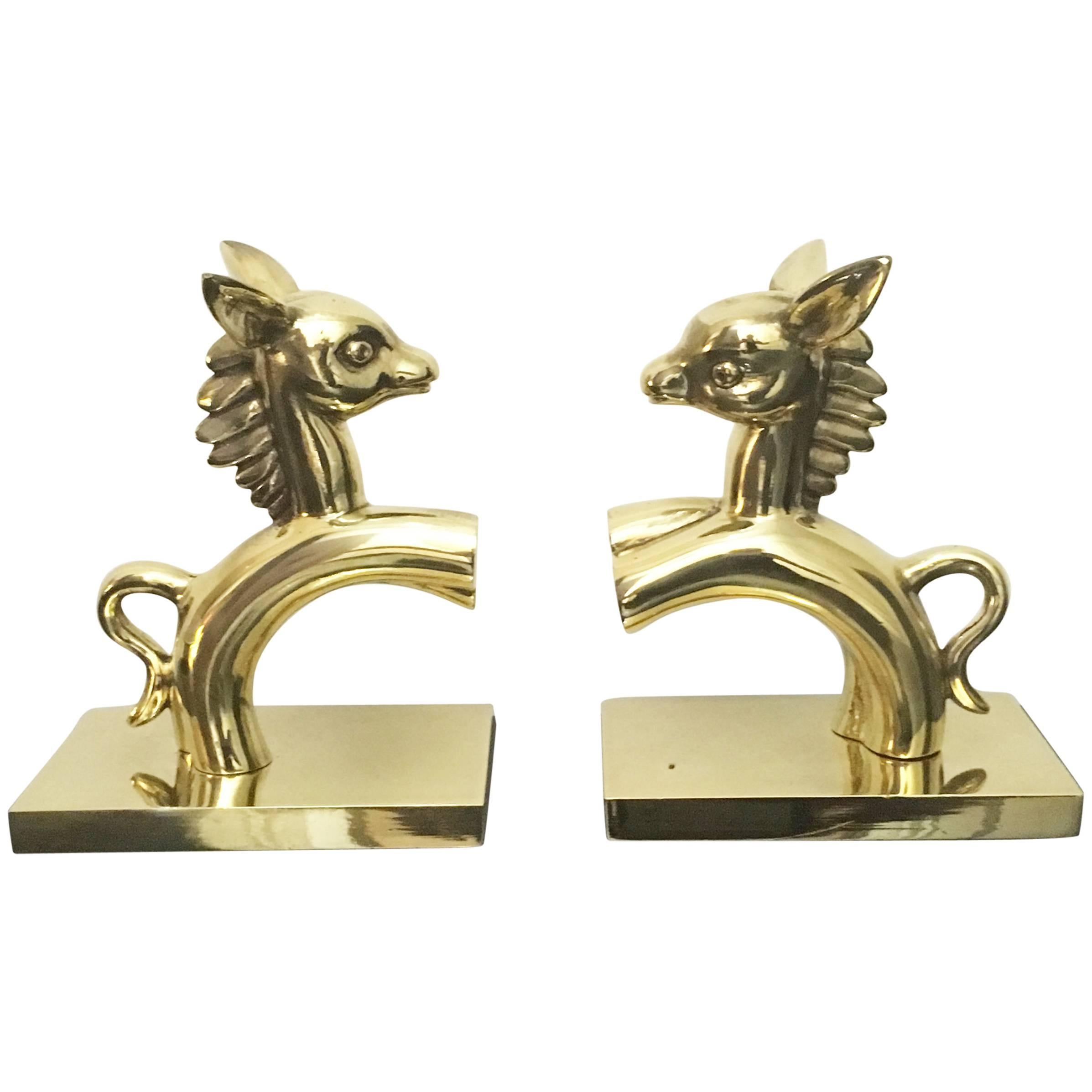 Brass Horse Bookends in the Manner of Hagenauer For Sale