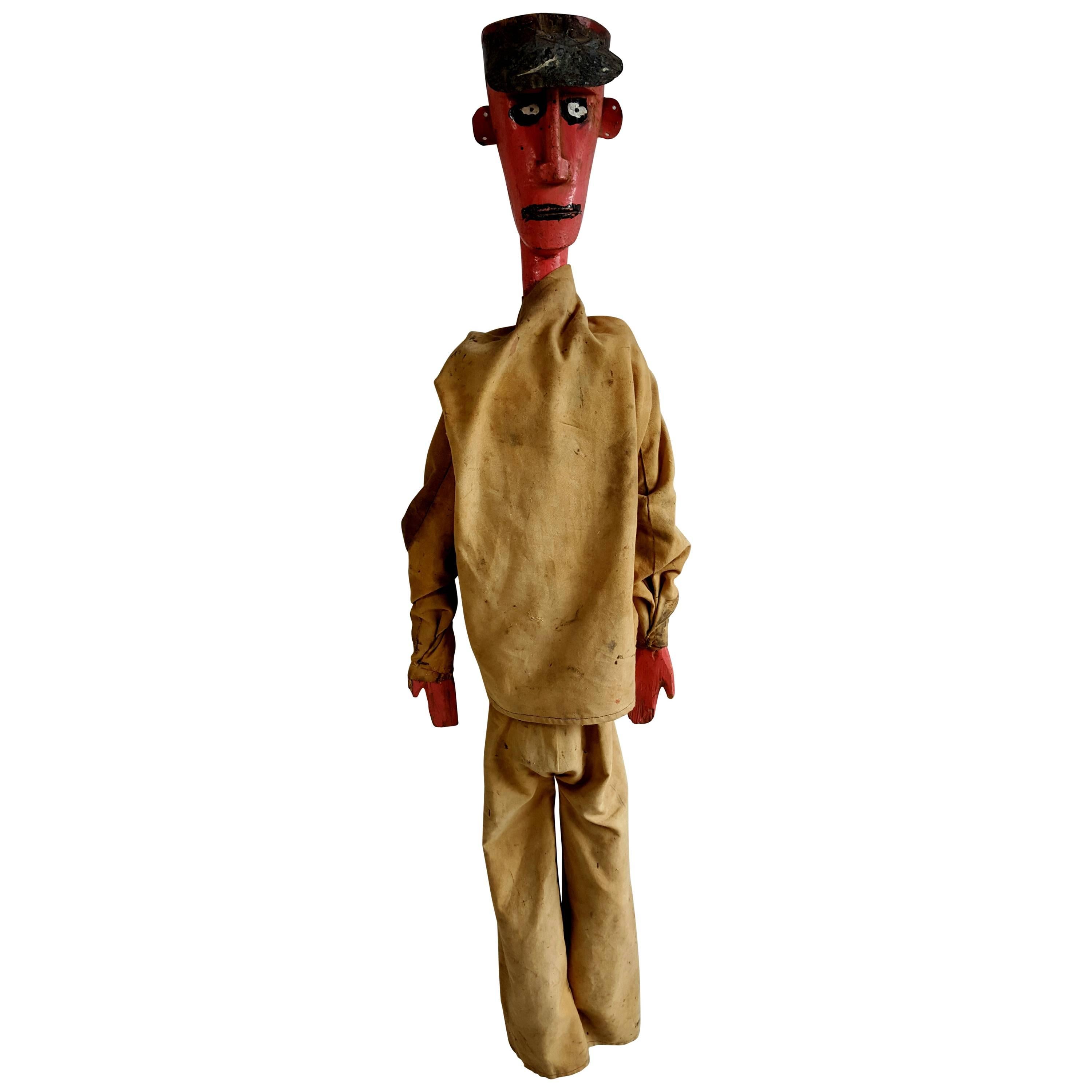 Large Bamana Marionette Figure of Charming Police Man, African Figure For Sale