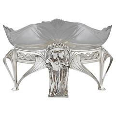 Art Nouveau Silvered Flower Dish with Couple by WMF, 1906