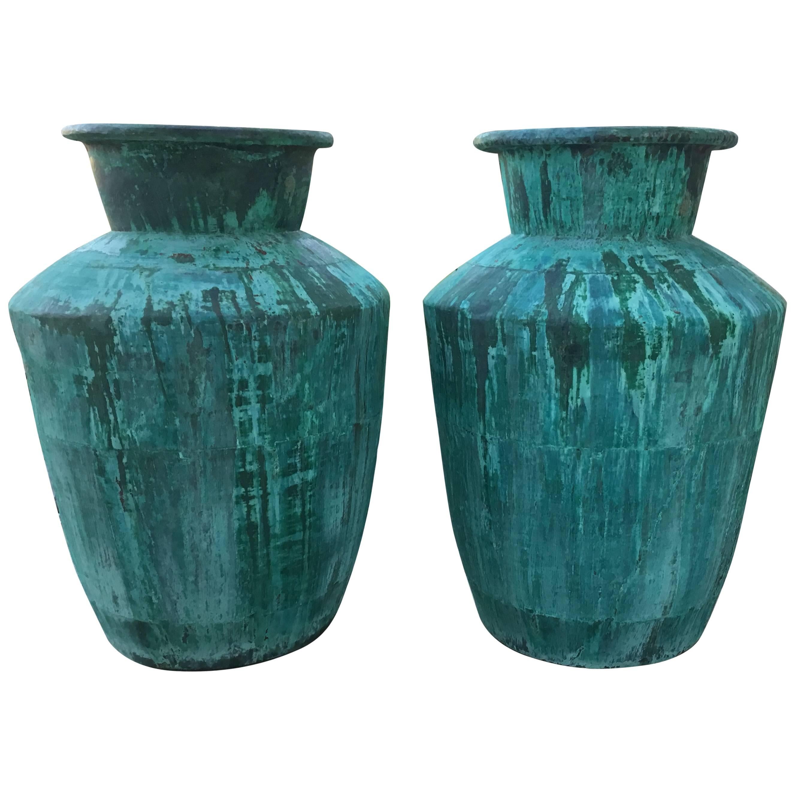 Large Pair of Architectural Copper Jardinieres