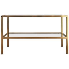 1970s Italian Two-Tiered Brushed and Gilt Metal Console Table