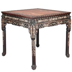 Antique 19th Century Carved Chinese Rosewood and Mother-of-Pearl Centre Table