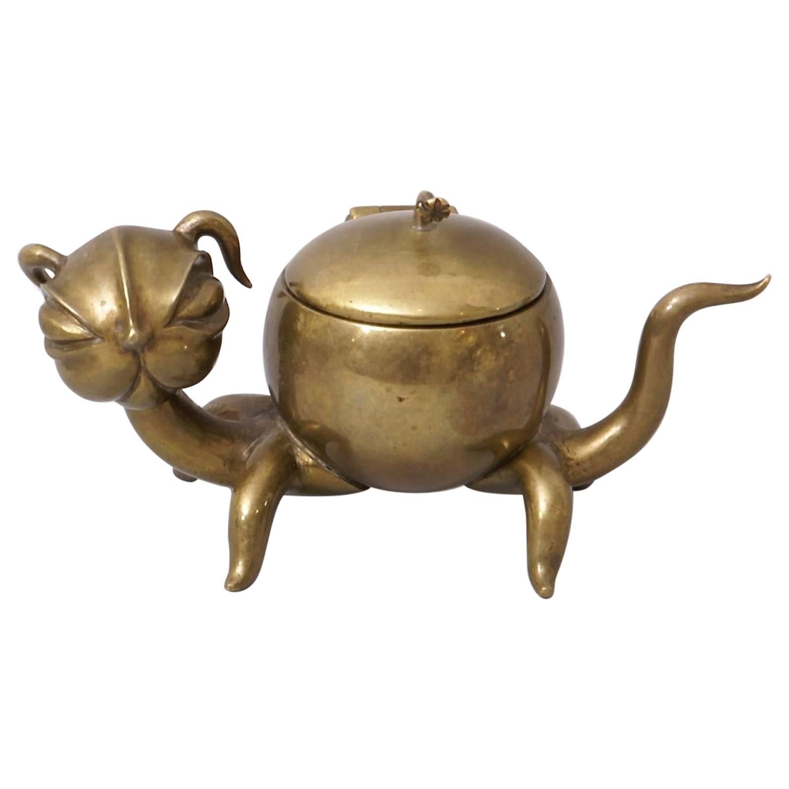 Art Deco Brass Hagenauer "Cat" Inkwell For Sale
