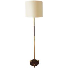Brass and Oak French 1950s Floor Lamp