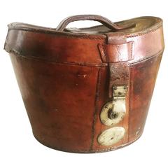 Antique English Late 19th Century Leather Hat Box Bucket