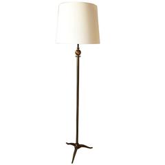 French 1940s Gilded Bronze and Gunmetal Large Floor Lamp