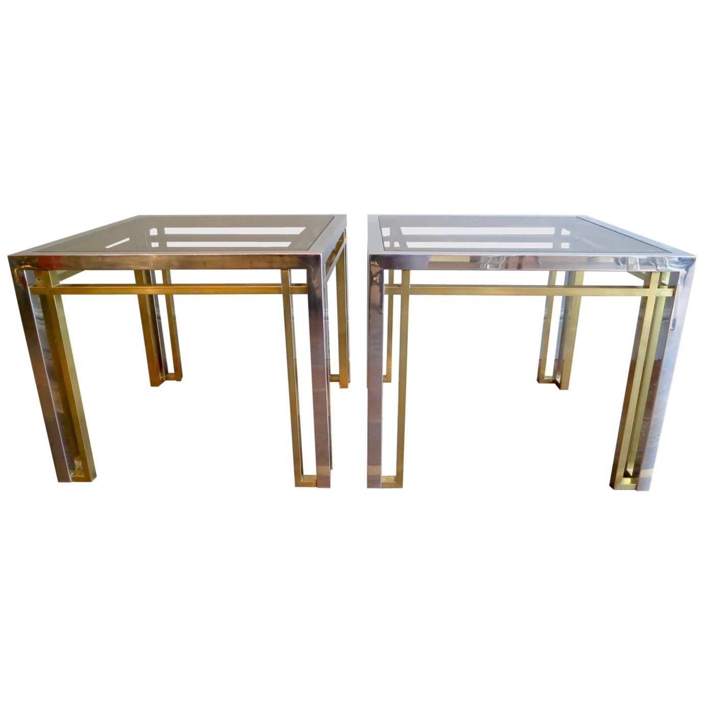 Pair of Italian Brass and Chrome Side Table