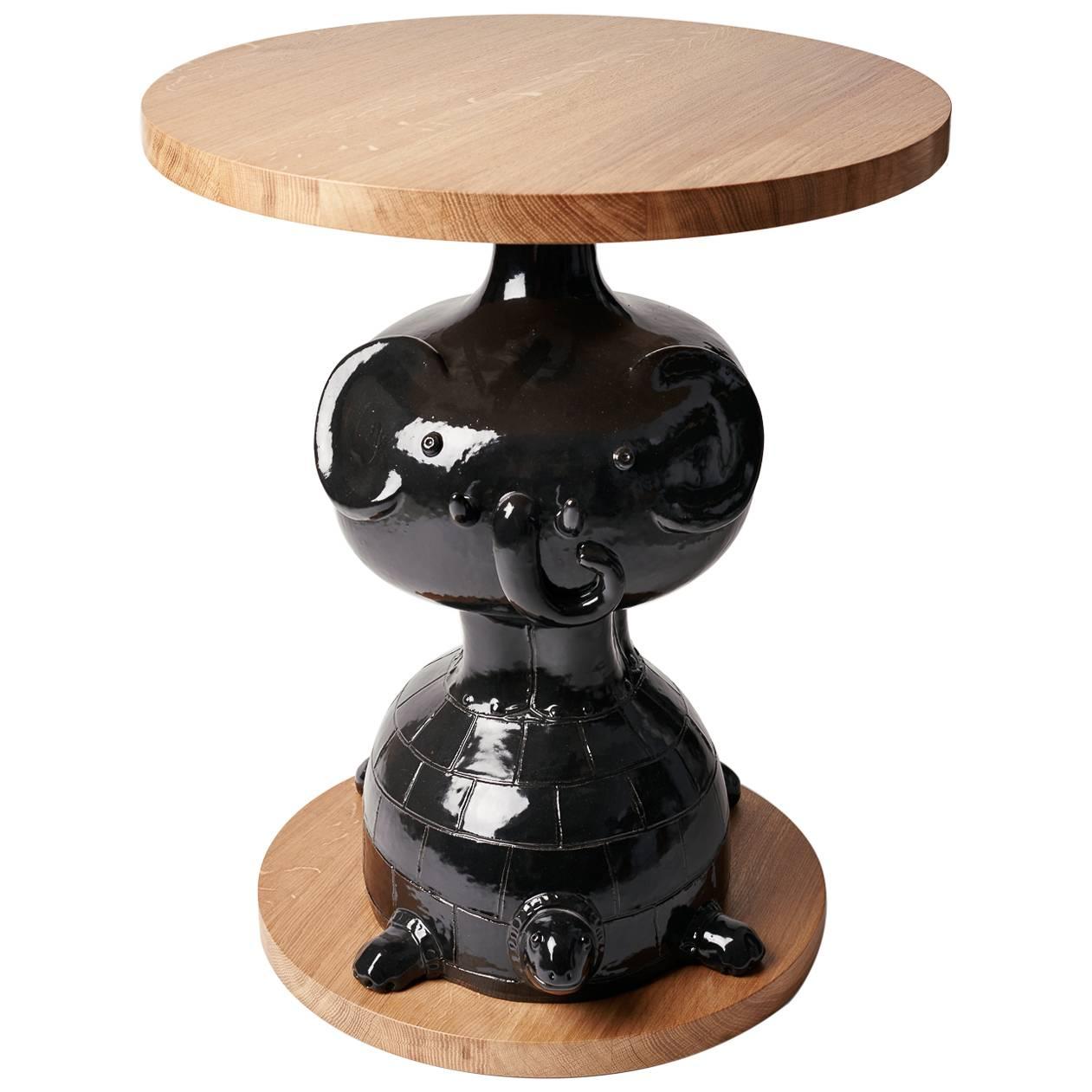 Oak and Ceramic "TOTEM" Table by Dalo For Sale