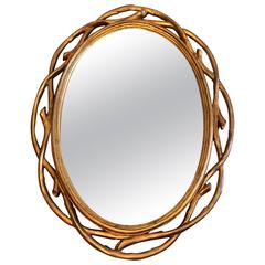 Vintage Beautiful Italian Mirror, Carved Wood, Faux Bois, Italy, 1950s