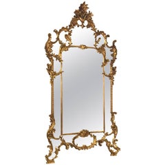 Antique Hand-Carved Italian Baroque Giltwood Mirror w/ Stylized Shell & Foliates