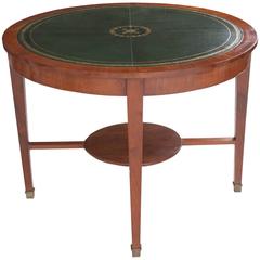 French 19th Century Round Leather Top Mahogany Table