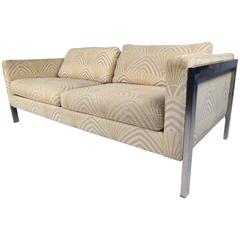 Mid-Century Modern Chrome and Fabric Sofa After Milo Baughman 10