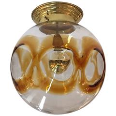Italian 1970s Large Glass Globe Ceiling Mount Light 2