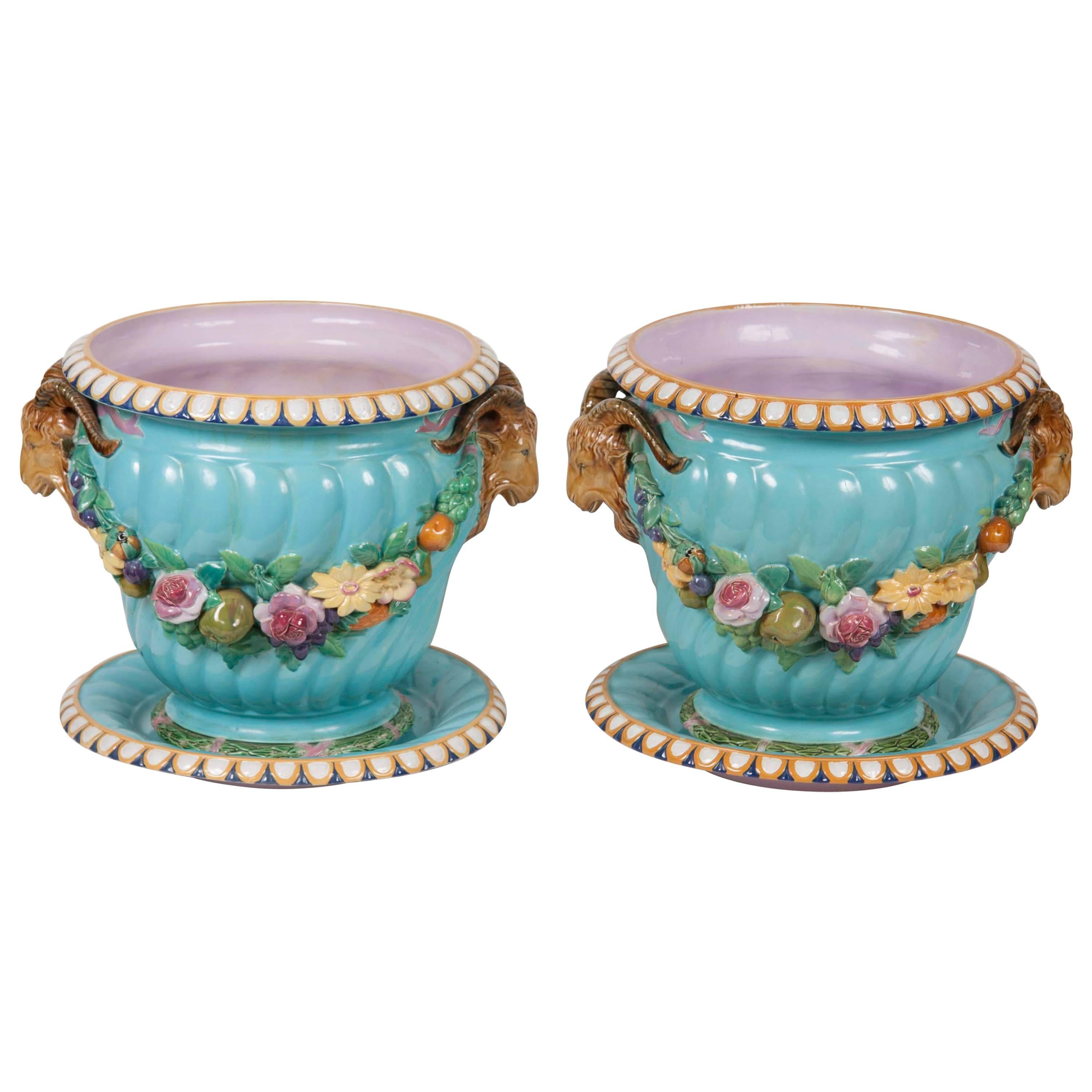 Pair of Minton Majolica Planters