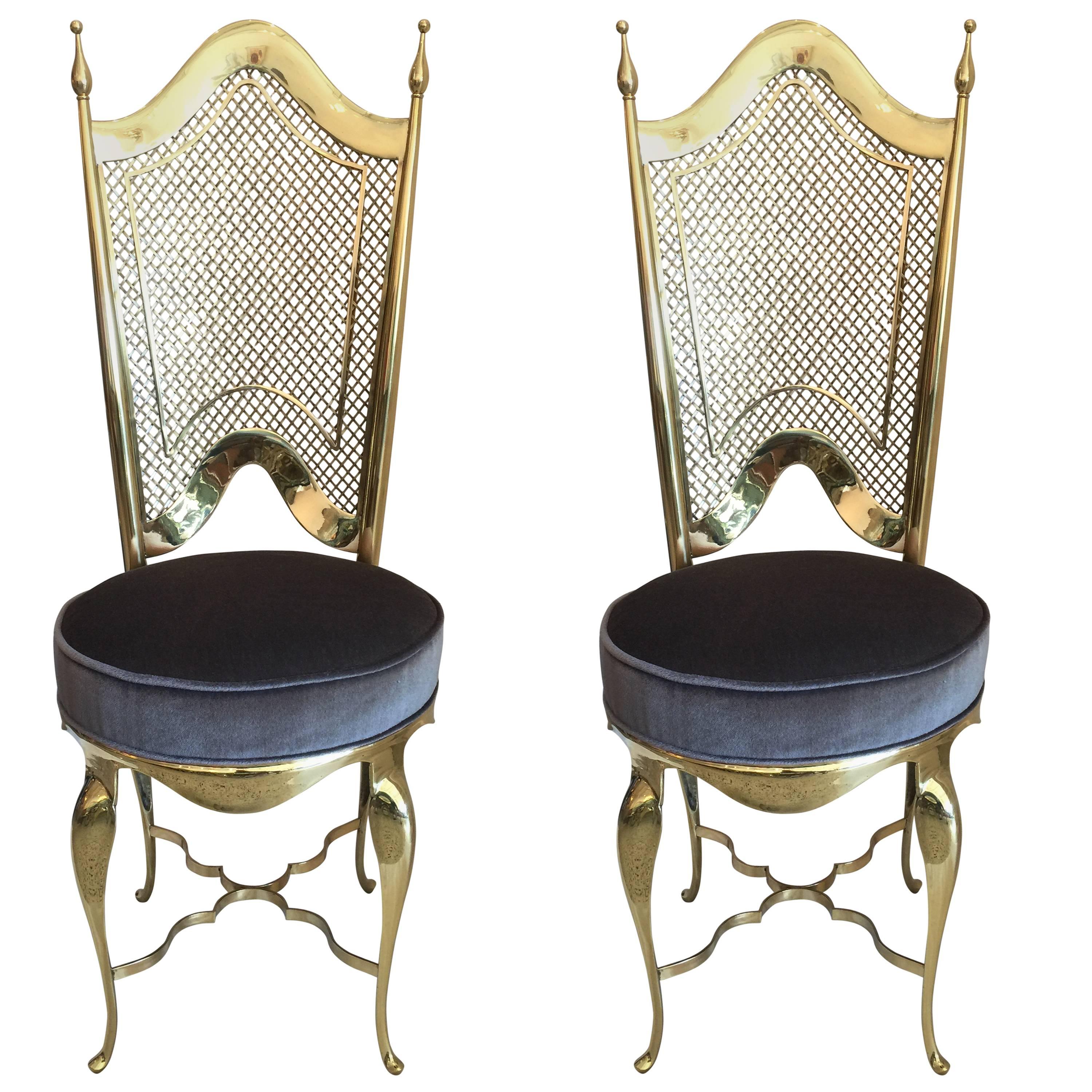 Pair of Polished Brass Italian Side Chairs