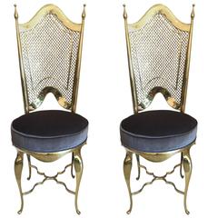 Pair of Polished Brass Italian Side Chairs