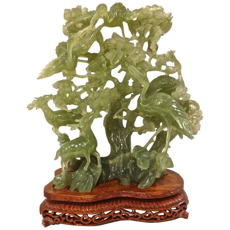 Chinese Jade Carving on Stand at 1stDibs