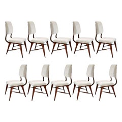 Set of Ten 1970s Brazilian Wood Dining Chairs in Grey Velvet
