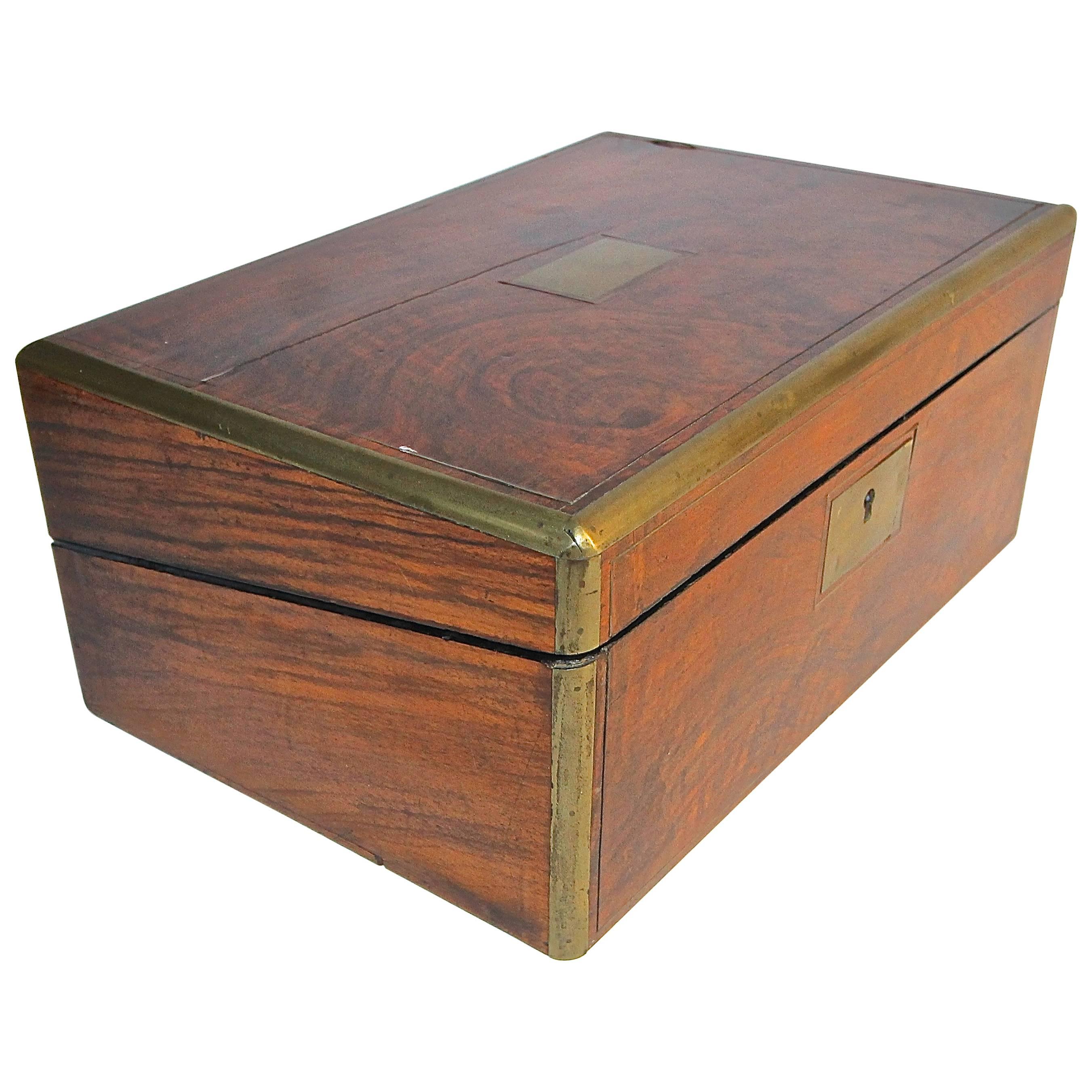 English 19th Century Rosewood and Brass Writing Box For Sale