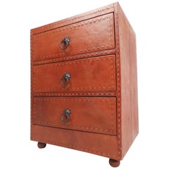 Cordovan Leather Covered Three-Drawer End/Lamp Table