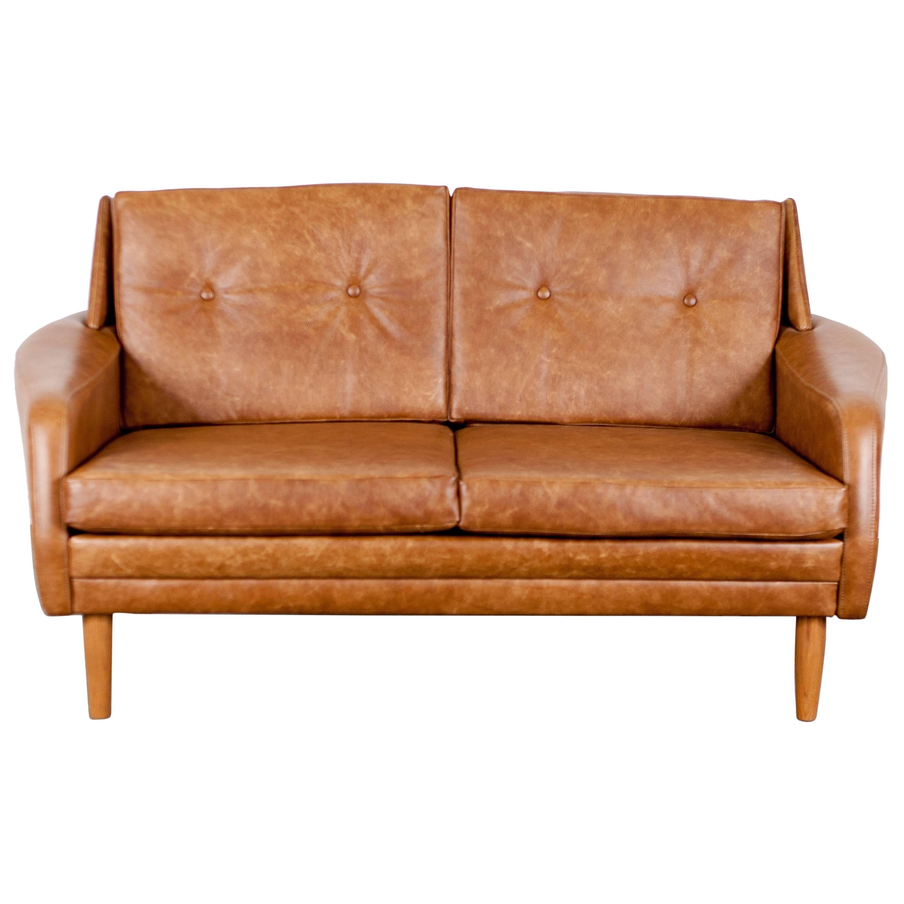 Danish Mid-Century Brown Leather Loveseat