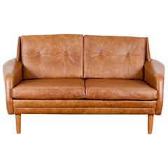 Danish Mid-Century Brown Leather Loveseat
