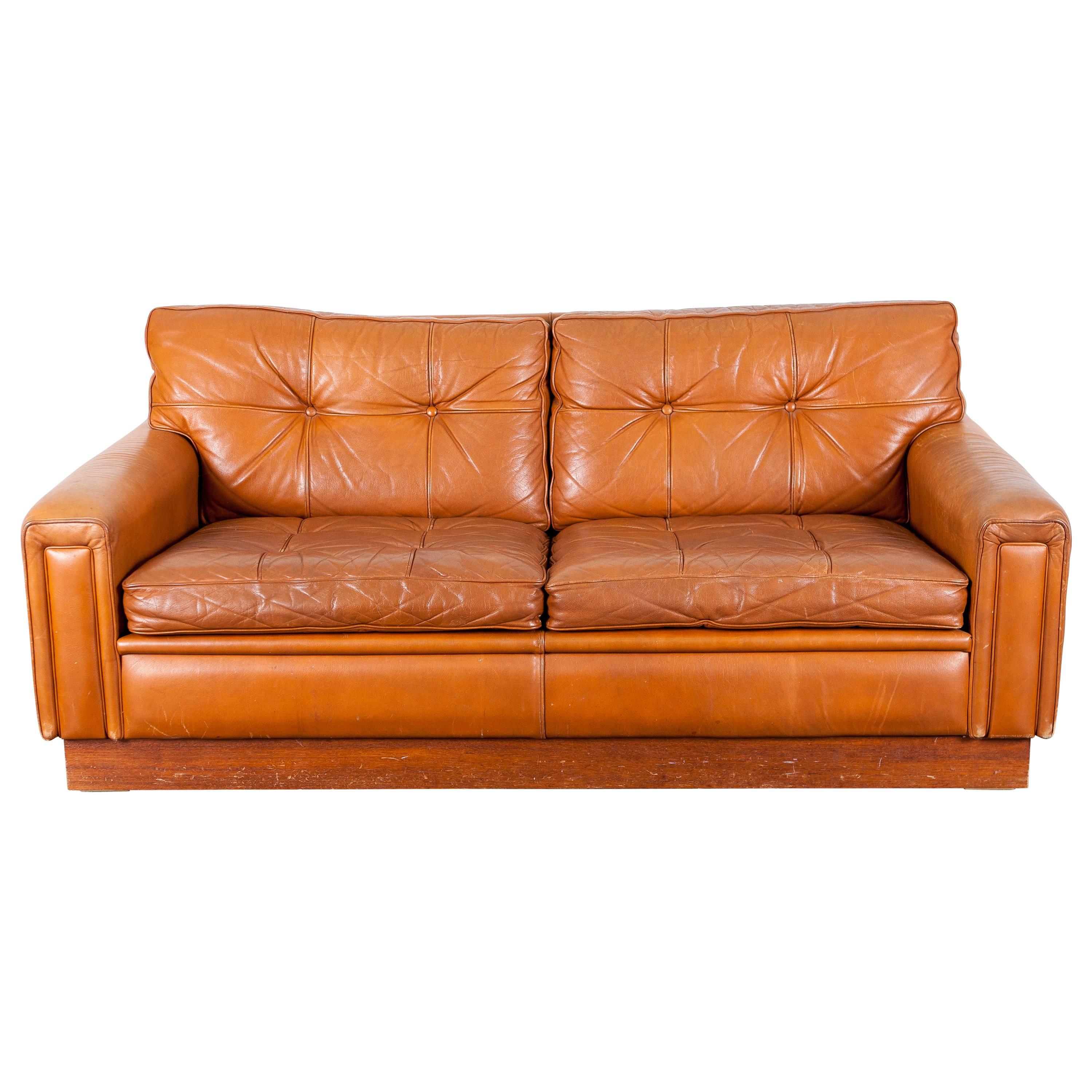 Mid-Century Brown Leather Sofa by Arne Norell