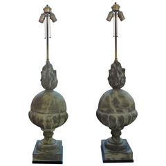 Pair of Neoclassical Style Zinc Lamps