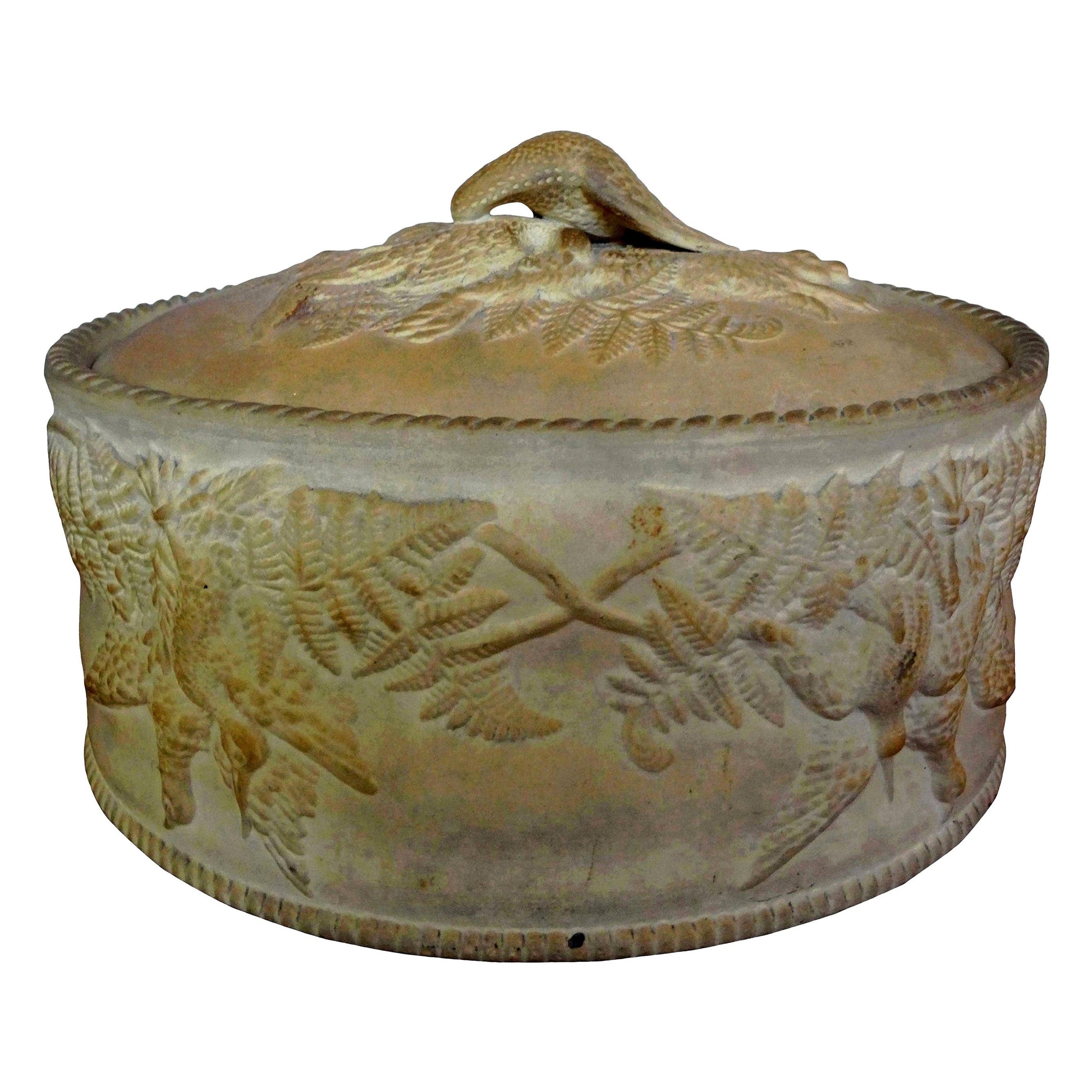 Antique French Caneware Game Pie Dish with Liner For Sale