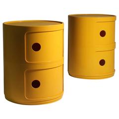 Pair of Anna Castelli Kartell Yellow Stacking Storage Shelf Nightstands