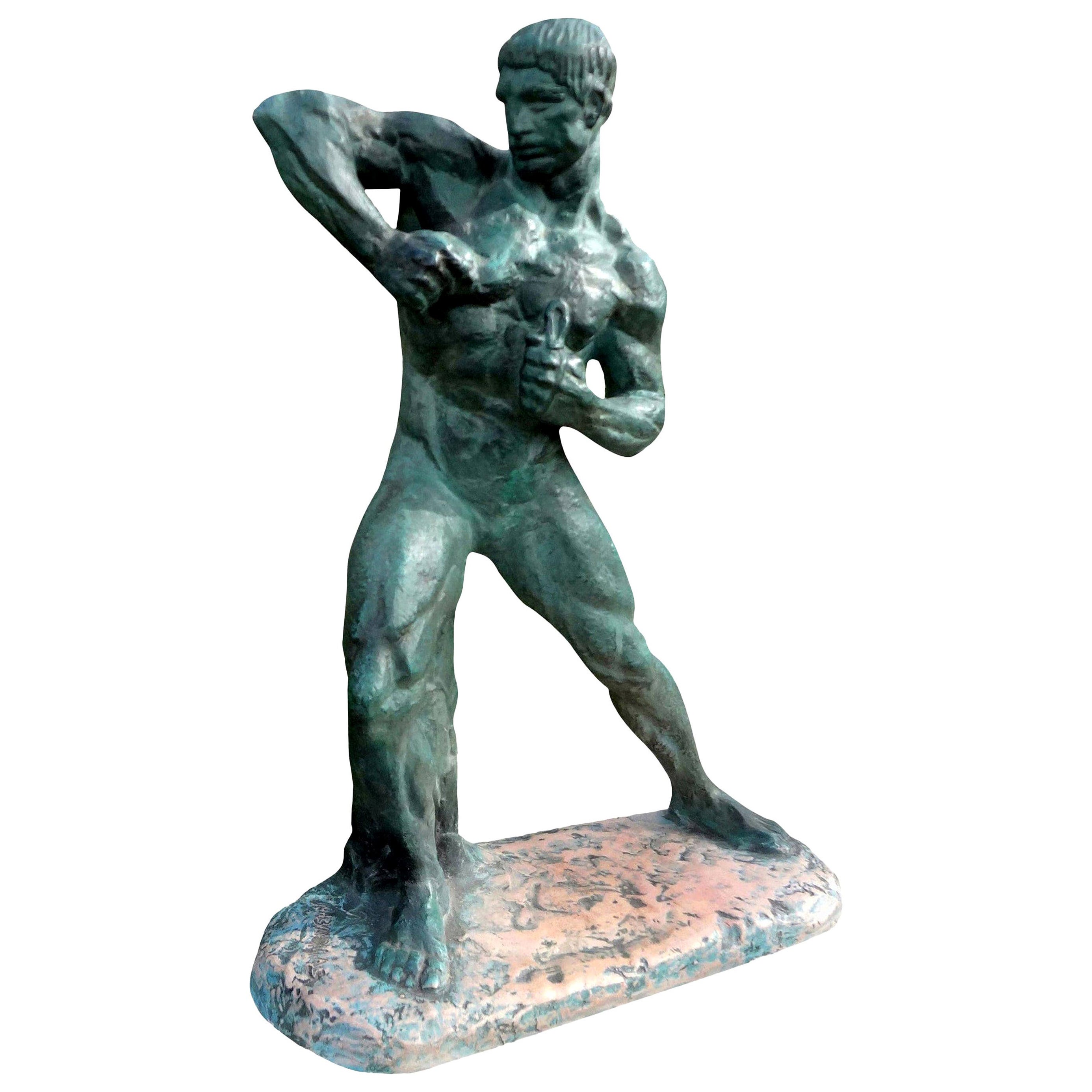 French, Art Deco Terracotta Athlete Sculpture by Bargas For Sale