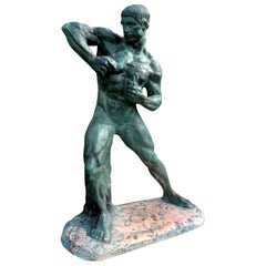 French, Art Deco Terracotta Athlete Sculpture by Bargas