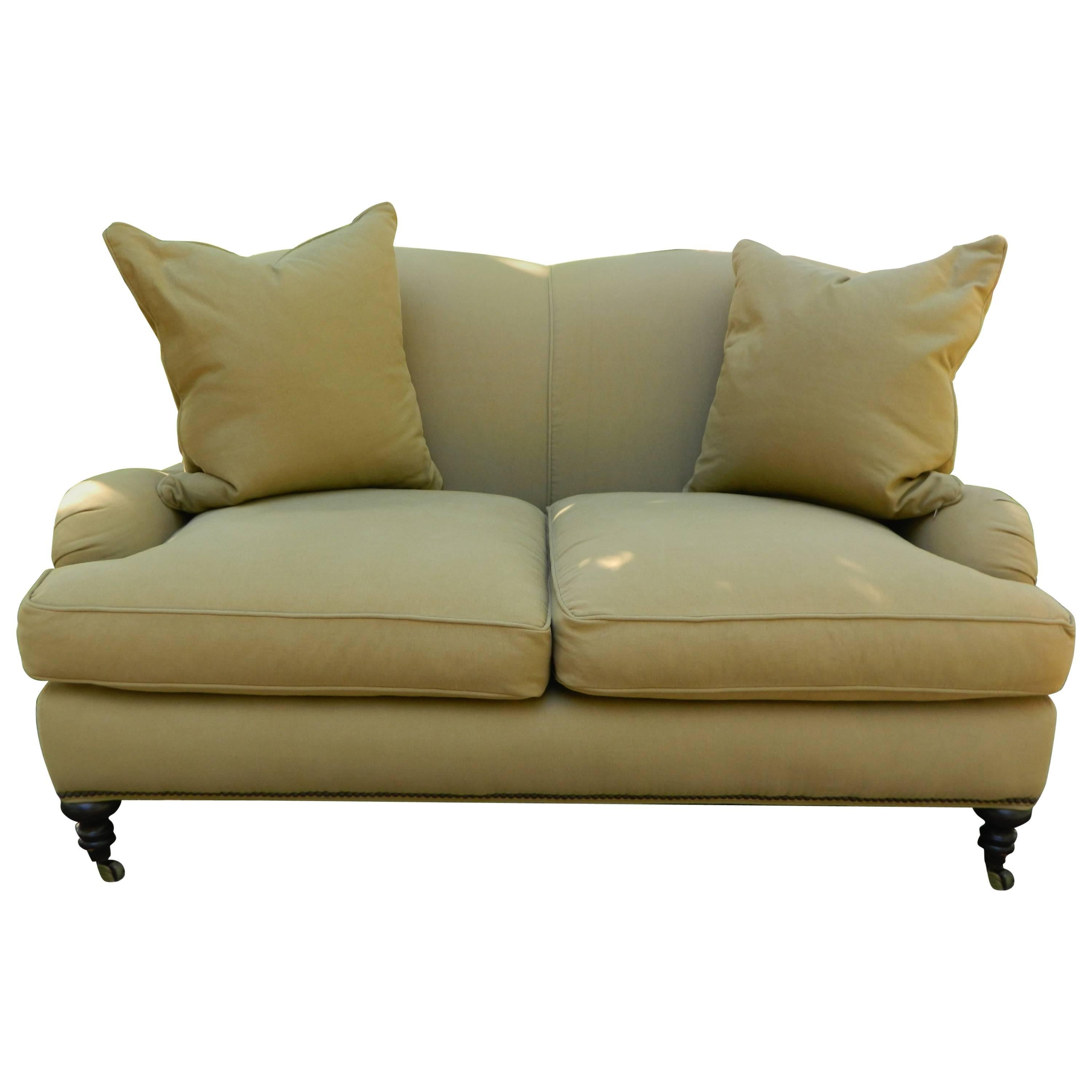 Upholstered Settee with Four Throw Pillows, 20th Century
