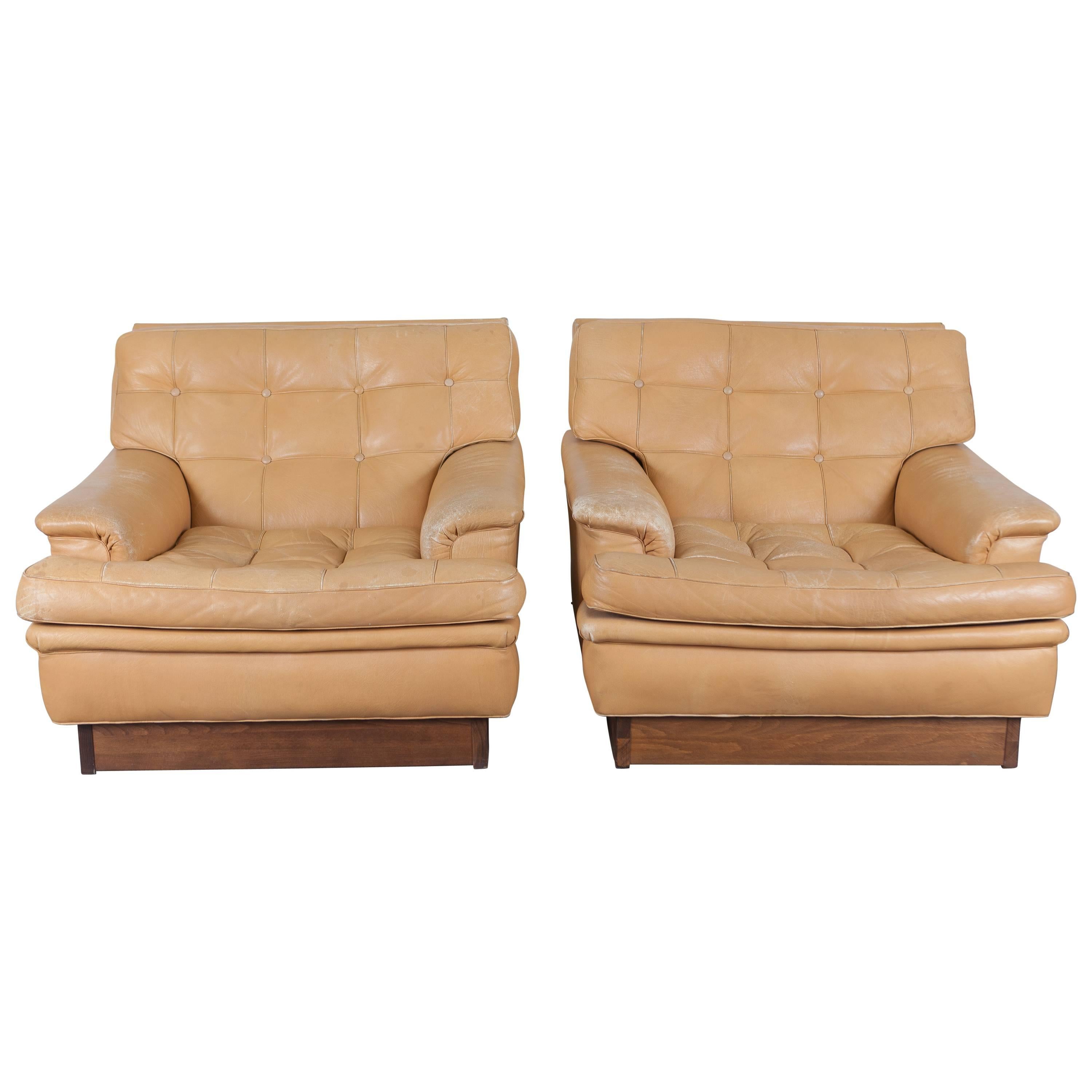 'Merkur' Tan Leather Lounge Chairs by Arne Norell