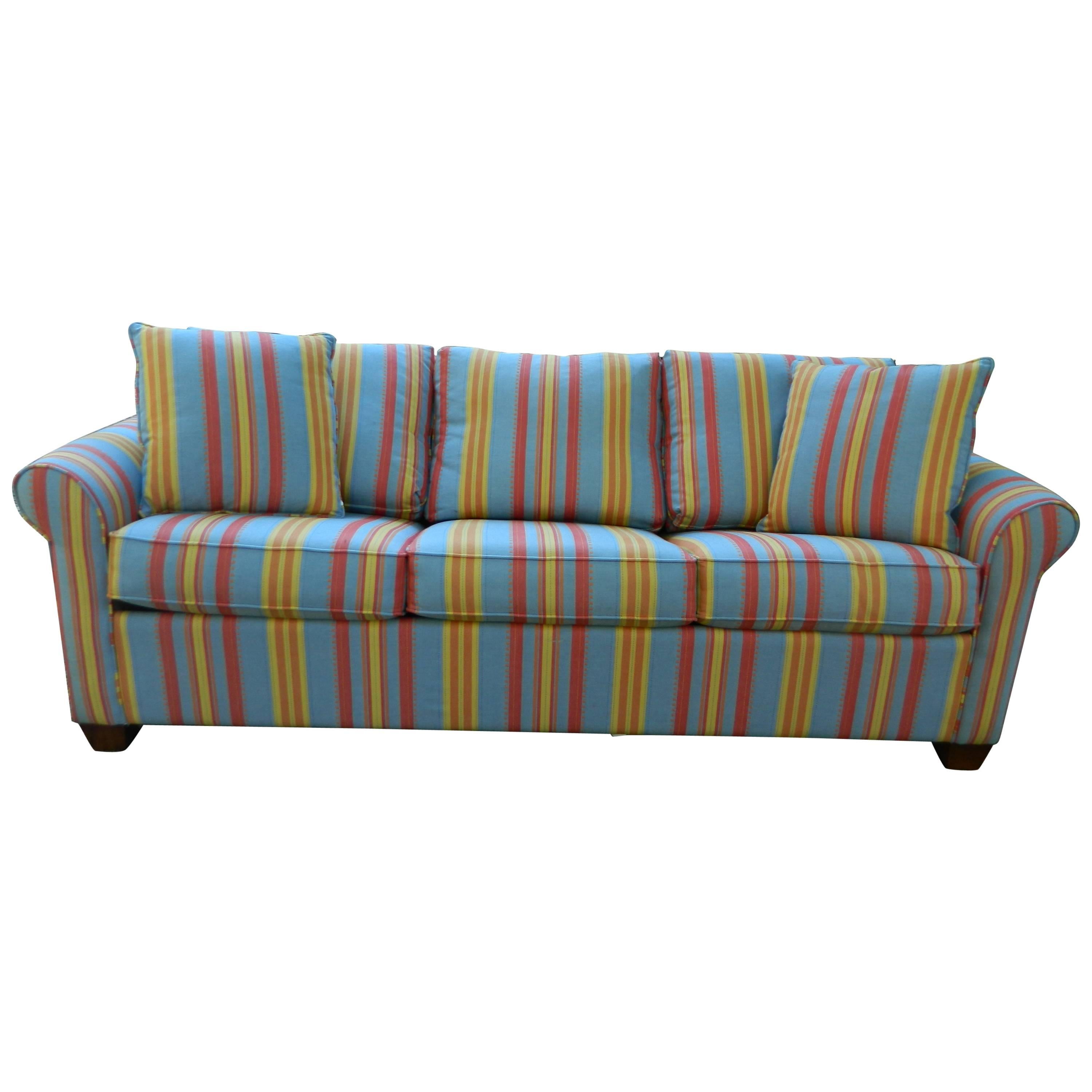 Upholstered Sofa Bed in a Multi-Color Stripe Fabric, 20th Century
