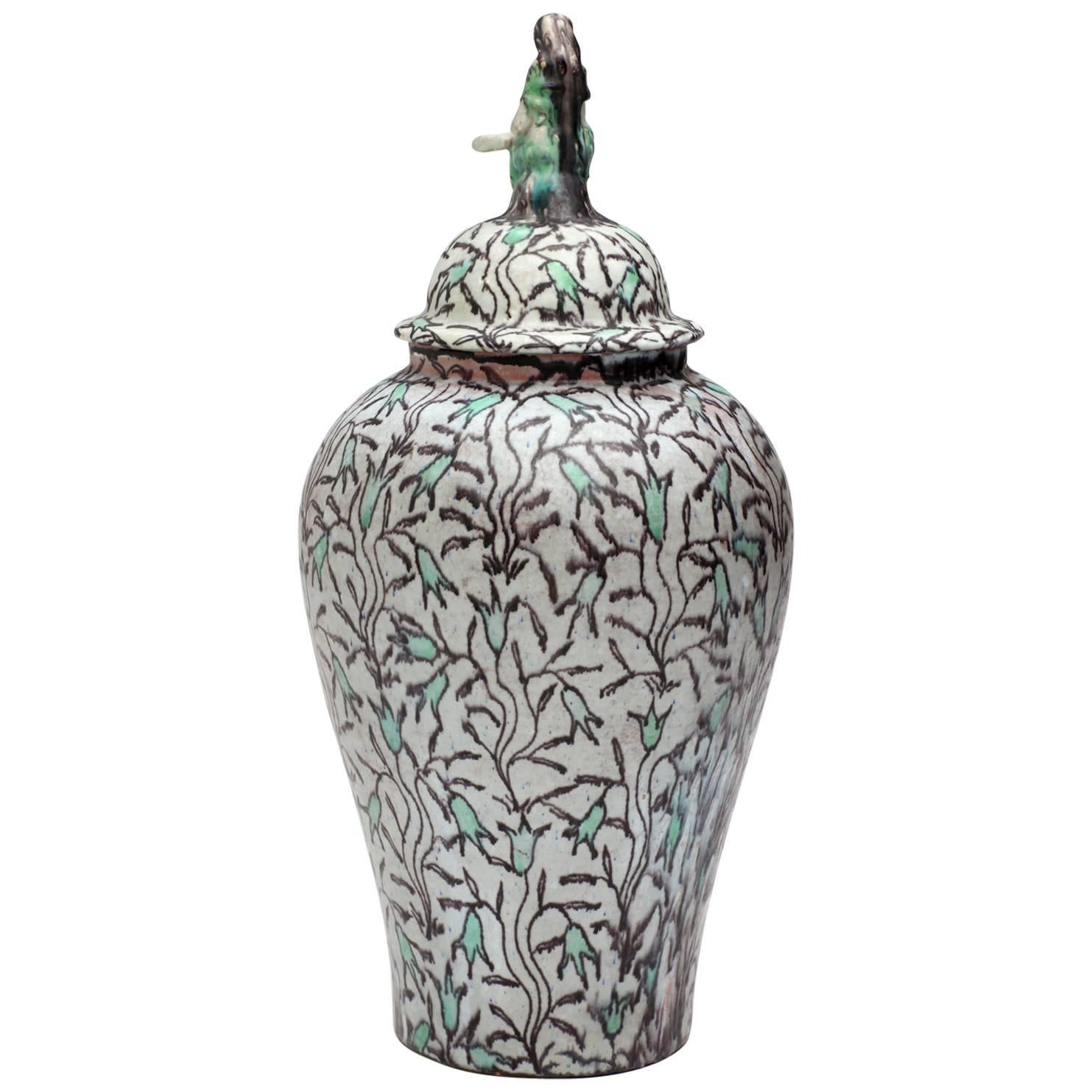 "Flora Enthroned" Art Deco Lidded Vase by Max Laeuger For Sale