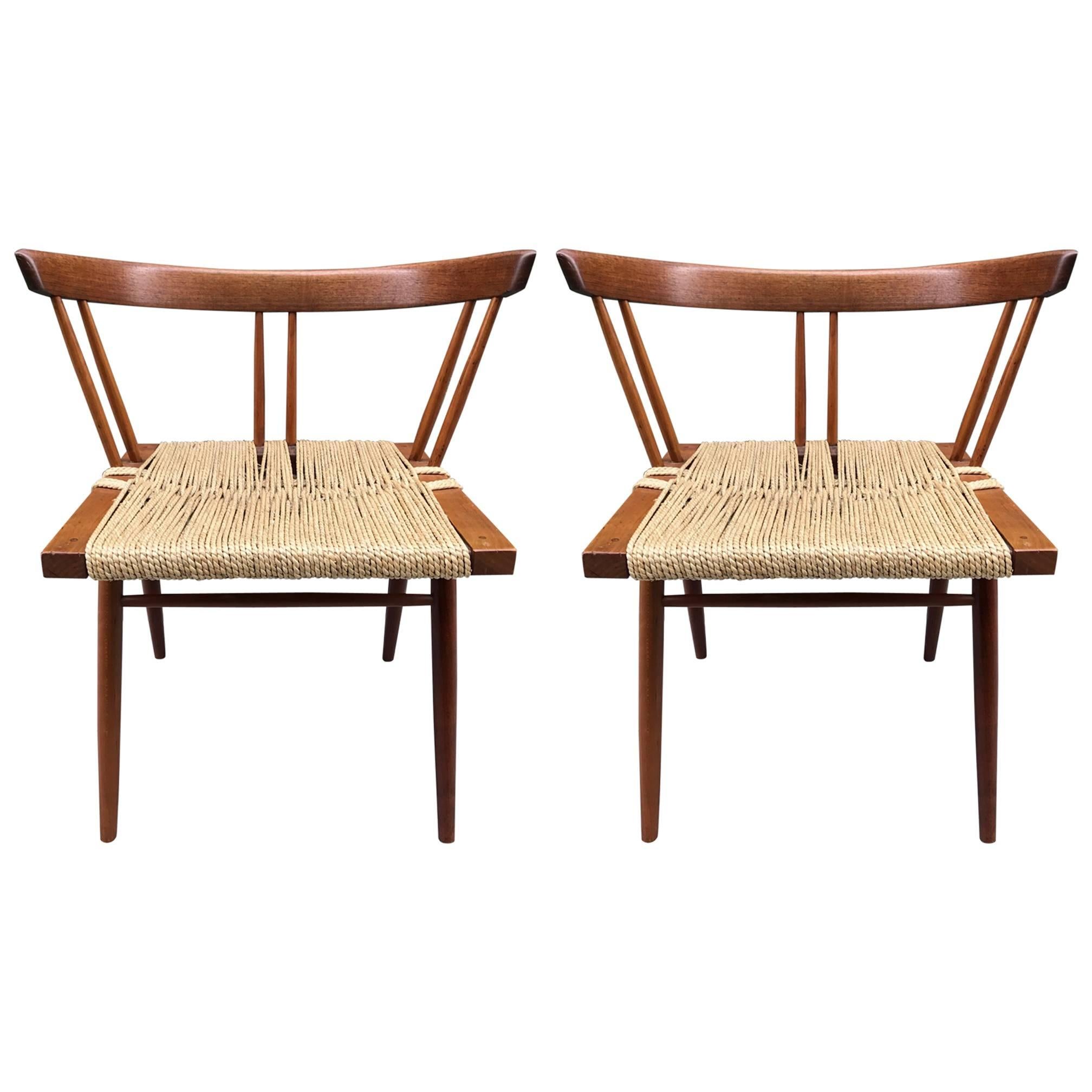 Pair of George Nakashima Grass Seat Chairs