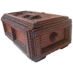 Large Hand-Carved German Tramp Art / Volk Art Box, circa 1900