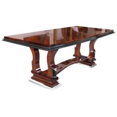Rosewood Art Deco Dining Table Style of J.Leleu, Plated Bronze Accents