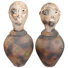 Spectacular Large Raku Pottery Vases with Busts as Tops 10