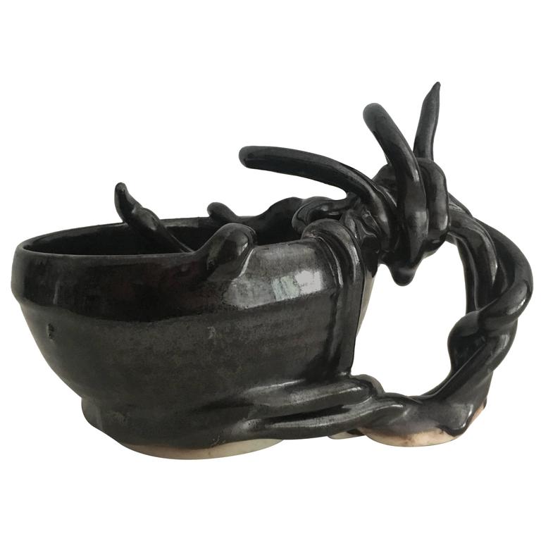 Handmade Japanese Pottery Container Cup Bowl For Sale at 1stdibs