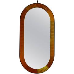 Beautiful Bijan Brass and Copper Etched Oval Wall Mirror