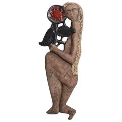 Wall Modernist Sculpture, Girl with Flower, Perignem, Elisabeth Vandeweghe 10