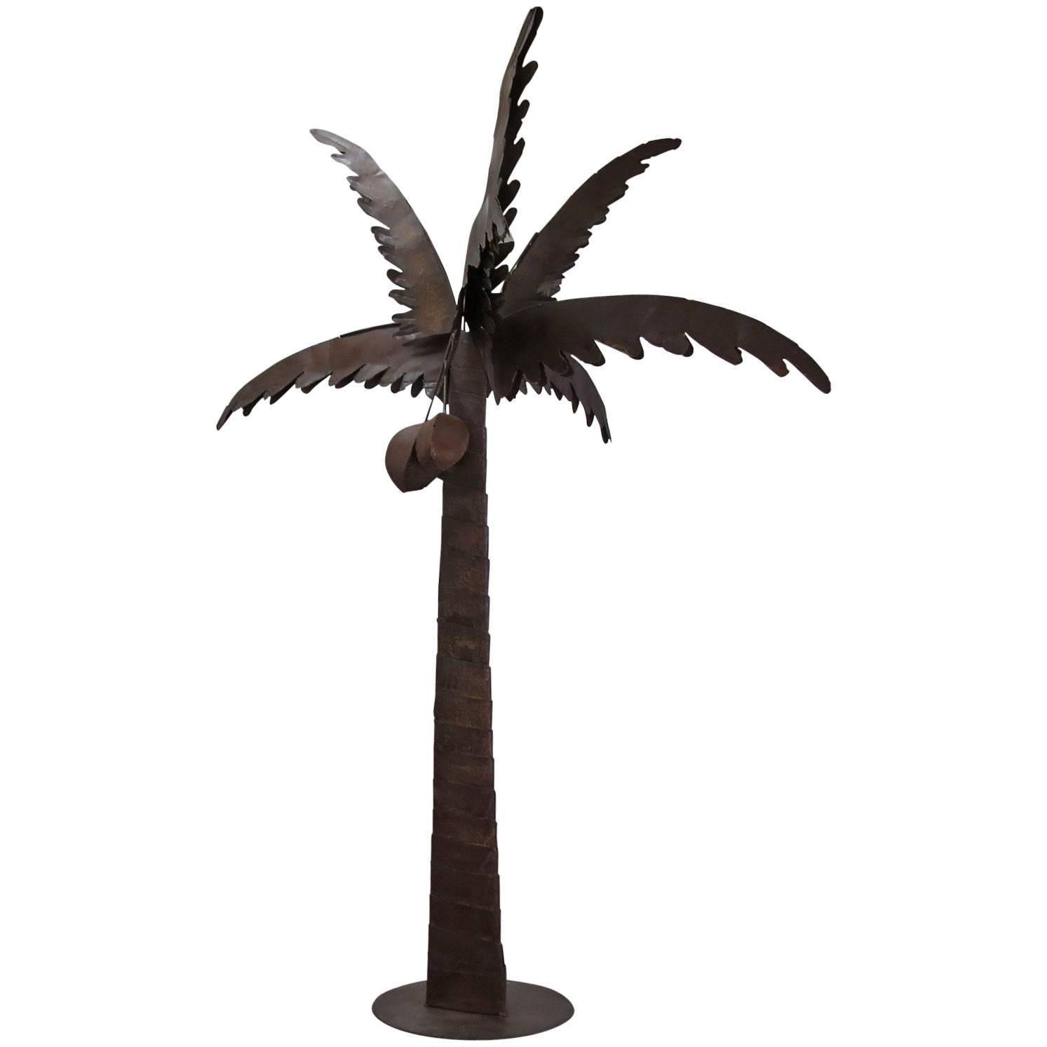 Unic Brutalist Sculpture Natural Patina Iron Coconut Tree